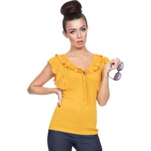Voodoo Vixen Louis Ruffle Knit Top Yellow